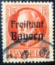 Selo postal da Alemanha Bavária de 1919 Freistaat on Ludwig III 15