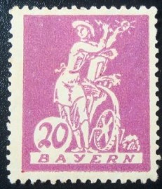Selo postal da Alemanha Bavária 1920 Waterwheel 20