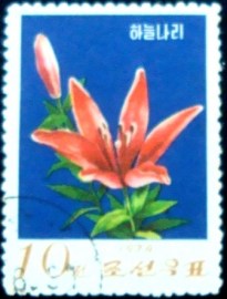 Selo postal da Coréia do Norte de 1974 Shooting Star Lily