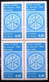 Quadra de selos do Brasil de 1963 Semana da Educação