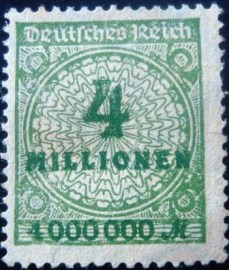 Selo postal da Alemanha Reich de 1923 Value in Millionen 4