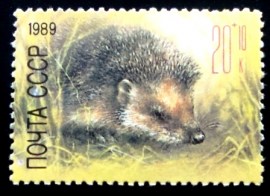 Selo postal da União Soviética de 1989 Erinaceus Europaeus