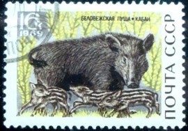 Selo postal da União Soviética de 1969 Wild Boar