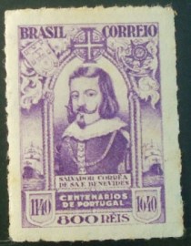 Selo postal do Brasil de 1941 Salvador Benevides P N