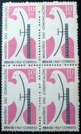 Quadra de selos postais do Brasil de 1967 Ministério das Comunicações