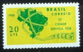 Selo postal do Brasil de 1968 TelexCuritiba