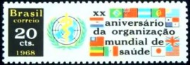 Selo postal do Brasil de 1968 Aniversário OMS