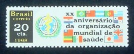 Selo postal do Brasil de 1968 Aniversário OMS
