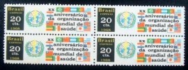 Quadra de selos postais doi Brasil de 1968 Aniversário OMS