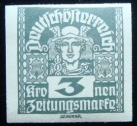 Selo postal da Áustria de 1922 Mercury 3 kr N