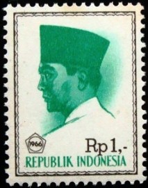 Selo postal da Indonésia de 1966 President Sukarno 1 Rp