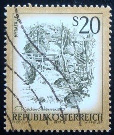 Selo postal da Áustria de 1977 Myra Waterfalls