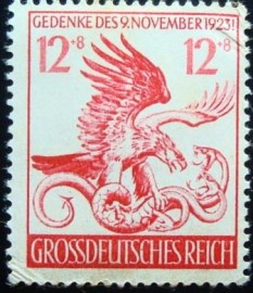 Selo postal da Alemanha Reich de 1944 Eagle fighting with snakes