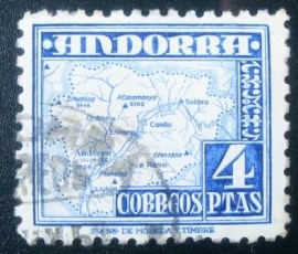 Selo postal da Andorra de 1953 Map of Andorra