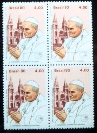 Quadra de selos do Brasil de 1980 João Paulo II em Fortaleza