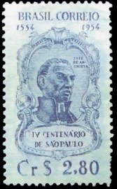 Selo postal do Brasil de 1954 4º Centenário São Paulo José de Anchieta