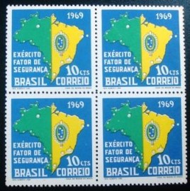 Quadra de selos postais do Brasil de 1969 Exército Brasileiro