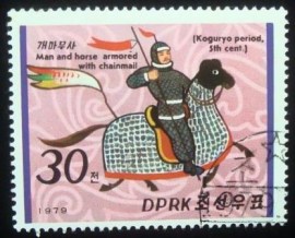 Selo postal da Coréia do Norte de 1979 Horse and rider in chain mail