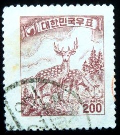 Selo postal da Coréia do Sul de 1957 Sika Deer