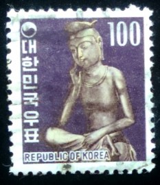 Selo postal da Coréia do Sul de 1969 Seated Buddha
