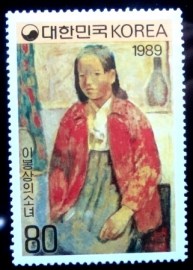 Selo postal da Coréia do Sul de 1989 A little girl by Lee Bong-Sang