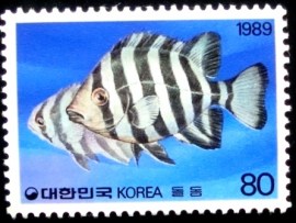 Selo postal da Coréia do Sul de 1989 Striped Beakfish