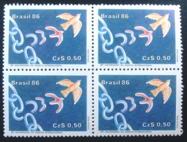 Quadra de selos postais do Brasil de 1986 Anistia Internacional