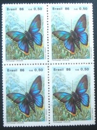 Quadra de selos postais do Brasil de 1986 Red-tailed Skipper