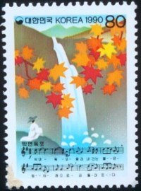 Selo postal da Coréia do Sul de 1990 Pakyon falls