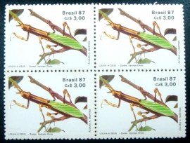 Quadra de selos postais do Brasil de 1987 Louva-a-deus