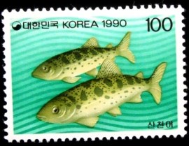 Selo postal da Coréia do Sul de 1990 Trout