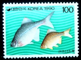 Selo postal da Coréia do Sul de 1990 European Bitterling