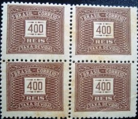Quadra de selos postais do Brasil de 1922 Cifra Horizontal 400