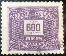 Selo postal do Brasil de 1925 Taxa Devida 600 Réis