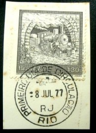 Selo postal do Brasil de 1977 Ligação Ferroviária São Paulo-Rio