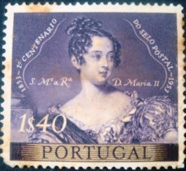 Selo postal de Portugal de 1953 Queen Maria II 1$40  - 786 U