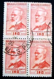 Quadra de selos do Brasil de 1942 Bernardino de Campos