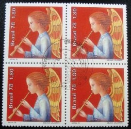 Quadra de selos do Brasil de 1978 Anjo e Flauta