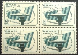 Quadra de selos postais do Brasil de 1955 3º Congresso Aeronáutica