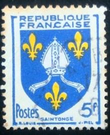 Selo postal da França de 1954 Provincial Arms Saintonge