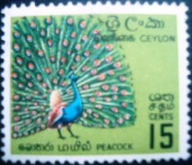Selo postal do Ceilão de 1966 Indian Peafowl - 375 N