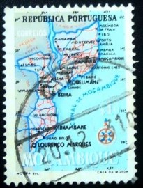 Selo postal de Moçambique de 1954 Map of Mocambique