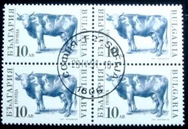 Quadra de selos postais da Bulgária de 1991 Domestic Cow