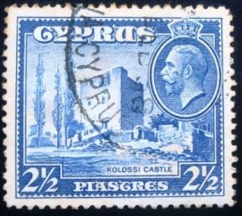 Selo postal do Chipre de 1934 King George V & Kolossi Castle