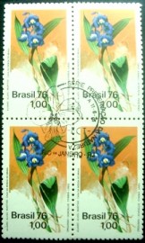 Quadra de selos postais do Brasil de 1976 Orquídea  937 MCC