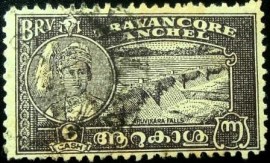 Selo postal de Travancore de 1941 Maharaja and Aruvikara Falls