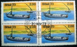 Quadra de selos comemorativos do Brasil de 1973 Saveiro