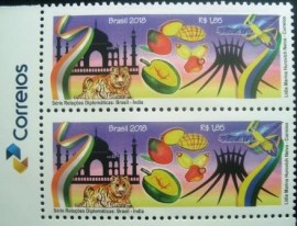 Par de selos postais do Brasil de 2018 Brasil Índia 3757 M