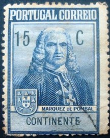 Selo postal de Portugal de 1925 Marqueis de Pombal 382 U