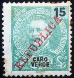 Selo postal de Cabo Verde de 1911 King Carlos I REPUBLICA 15